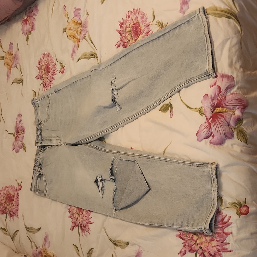 Risen high rise distressed denim